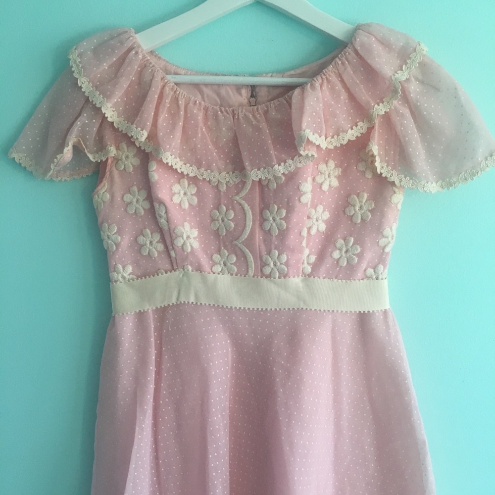 60s pastel pink mini floral party dress